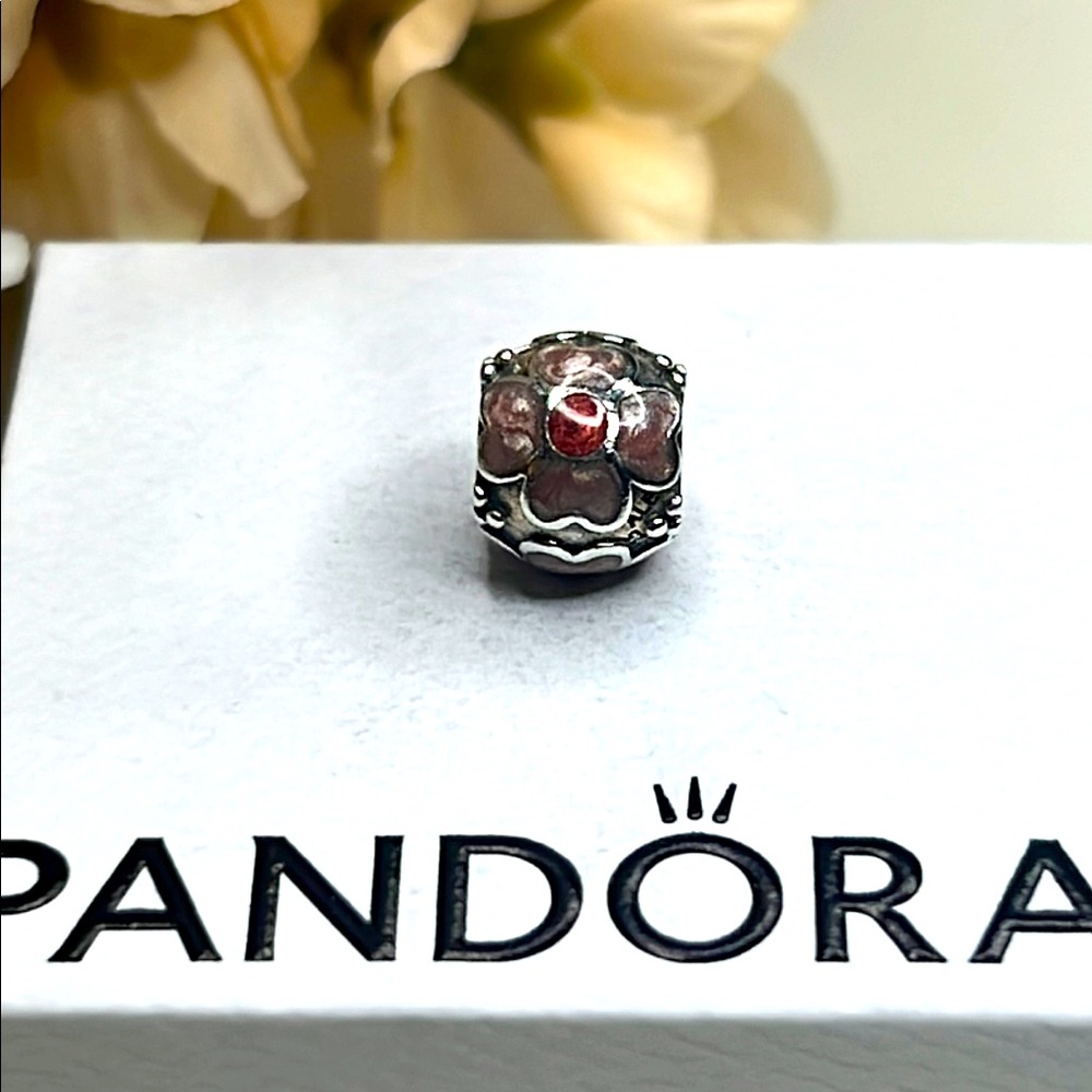 Genuine Pandora Sterling Silver Pink and Red Daisy Charm